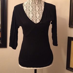 Black 3/4 Flutter Sleeve fitted shirt