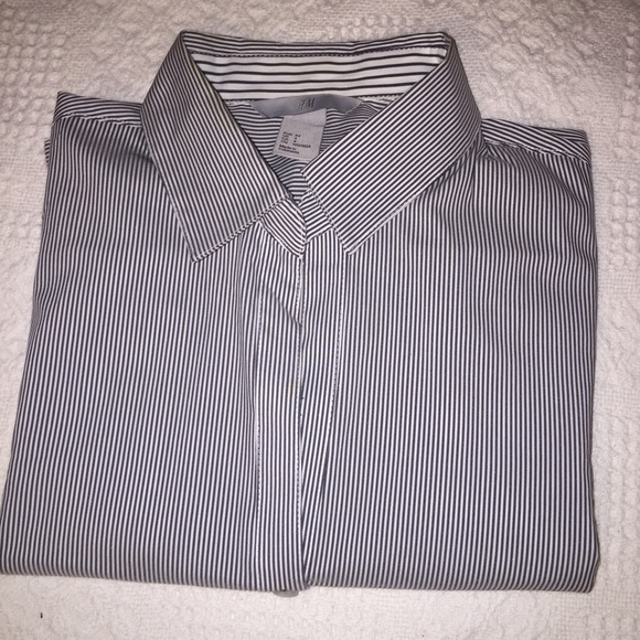 Gray and white stripped button down shirt!