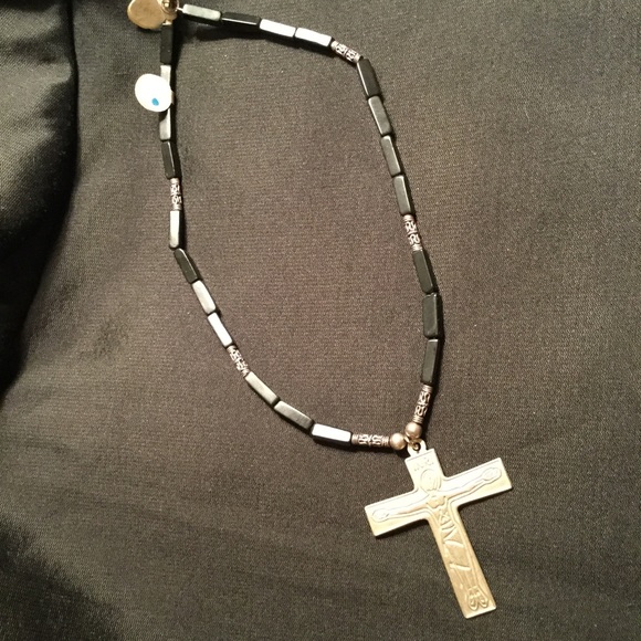 Sterling and Onyx Cross 14" Necklace