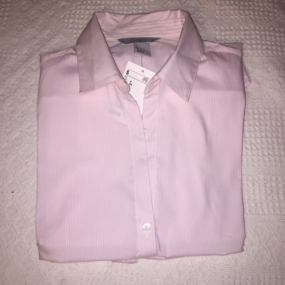 Light pink and white stripped button down shirt.