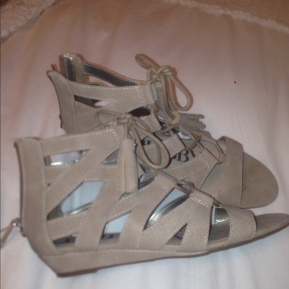 Sam & Libby faux Python nude gladiator sandals