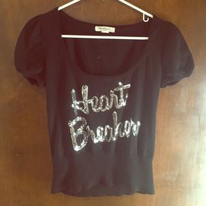 Sequin Heart Breaker Midi Top w/short Puff Sleeves