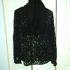 Black Lace See Through Blouse