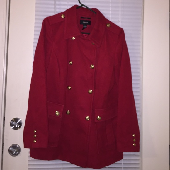 Red and gold peacoat.