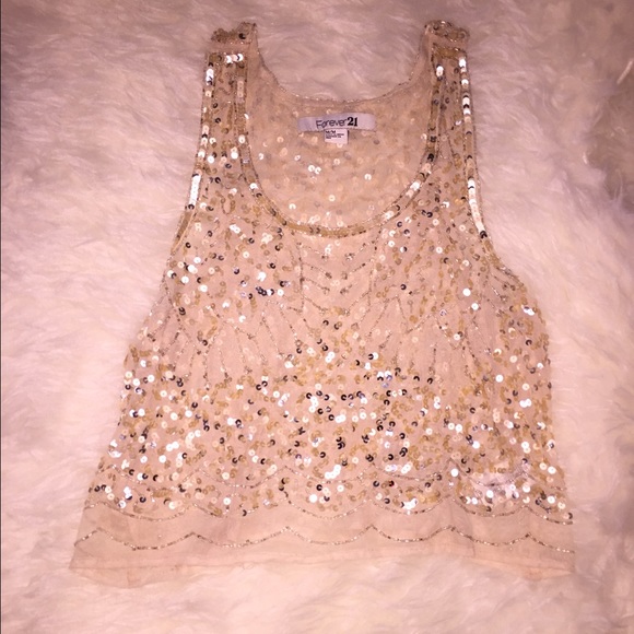 Nude/Champagne Beaded/Sequin Sheer Loose Top