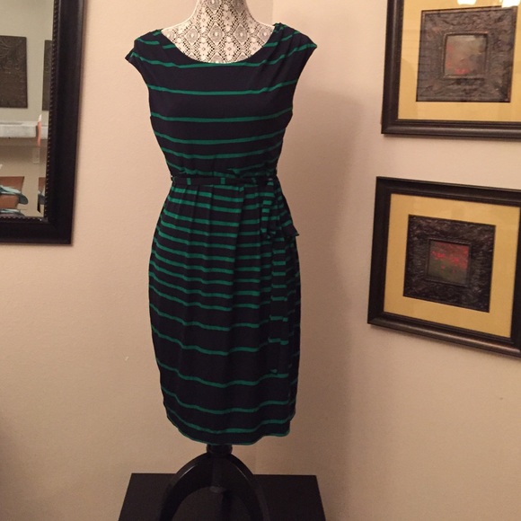 Navy and green tie front dress