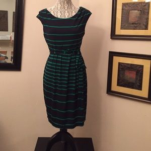 Navy and green tie front dress