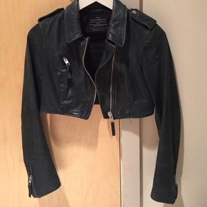 All saints crop leather jacket.