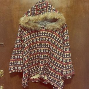 Tribal Print with Fur Hood Sweater