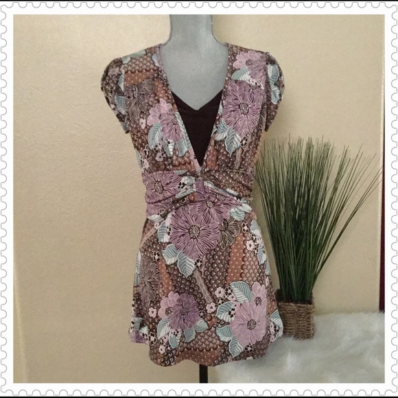 Long Flowered Tunic Style Blouse