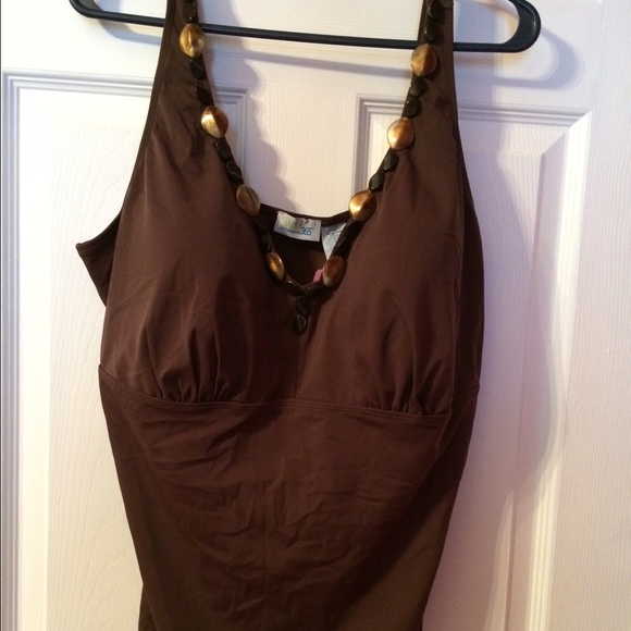 Pebble accented brown swimsuit