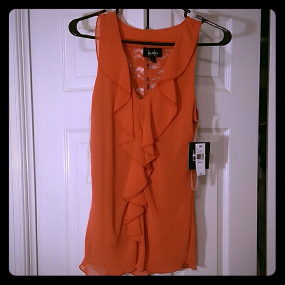 Lace back sleeveless orange ruffled top size small
