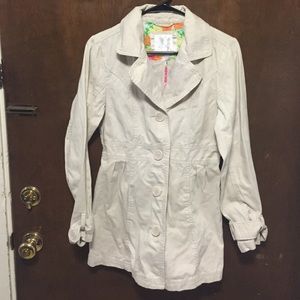 Juniors Cream Button Coat