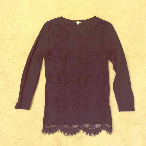 J.Crew Navy Blue Lace Cotton Top