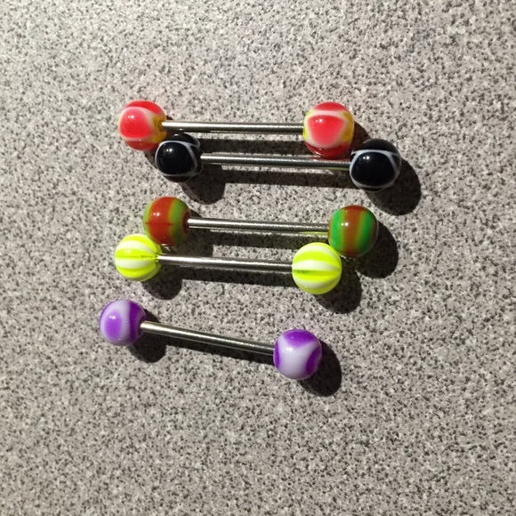New set 5 tongue ring stud piercings