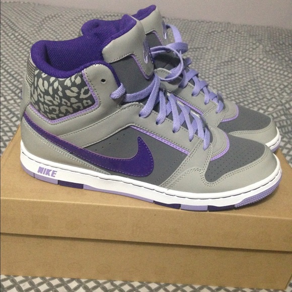 Purple and gray high top nikes
