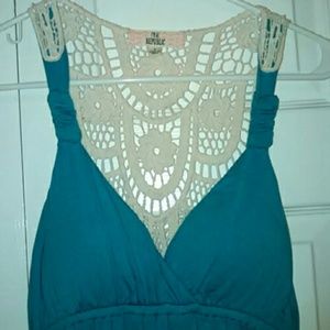 Blue knee-length dress with lace back!