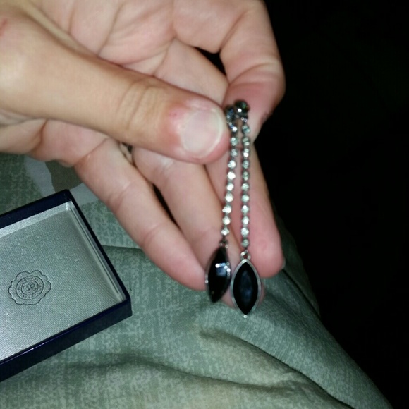 Silver and Black Rhinestone Drip Earrings