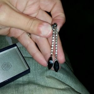 Silver and Black Rhinestone Drip Earrings