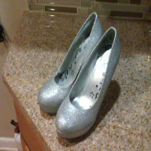 Silver sparkling heels