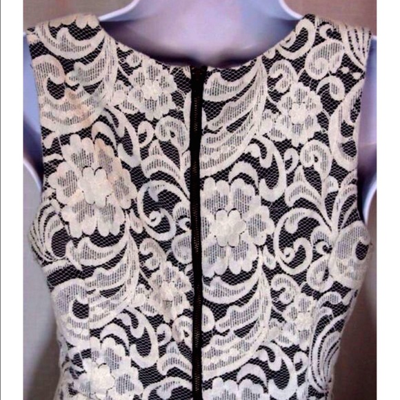 Black Dress with White Hi-Low Lace Overlay - Picture 3 of 3