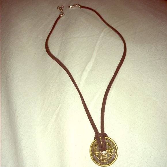 Chinese Medallion Leather Necklace