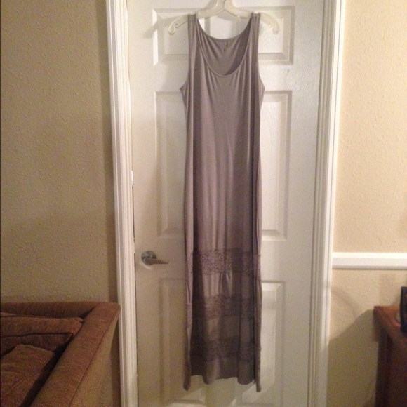 Beige maxi dress with lace bottom