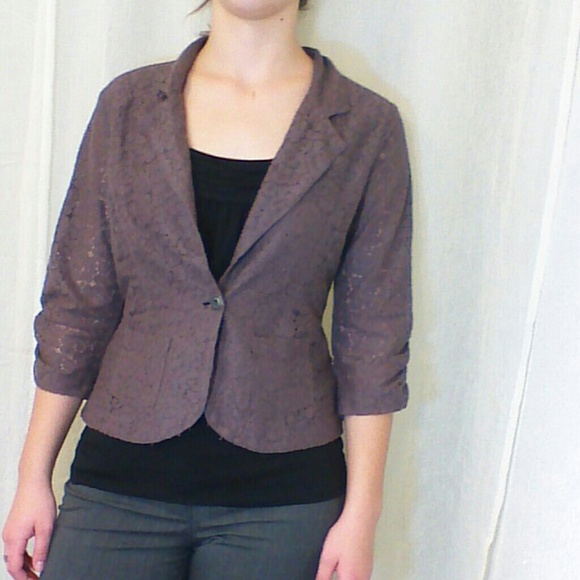 Muted plum lace blazer with tie in back