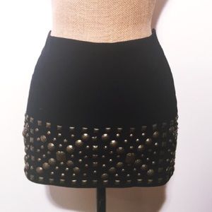 NWOT LaRok black and gold studded mini skirt