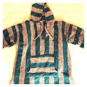 Teal and grey "drug rug" jacket