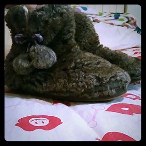 Grey fuzzy slipper boots