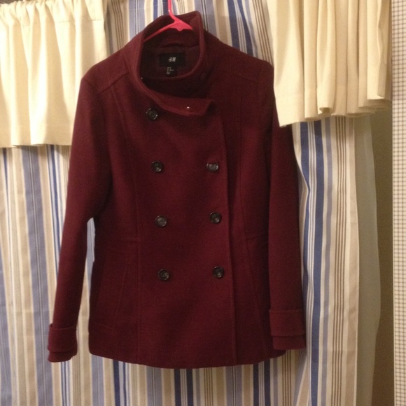 H&M Jackets & Blazers - H&M burgundy peacoat