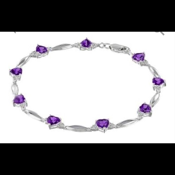 Amethyst heart shaped sterling silver bracelet - Picture 1 of 1