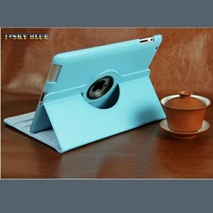 Rotating light blue pu leather ipad 2/3/4 cover.