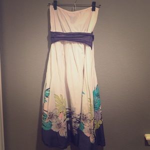 Strapless white floral dress