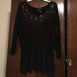 Black Sequenced Stretchy Elastic Waist Top