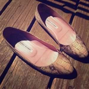 Manolo Blahnik pink snakeskin flats, size 40