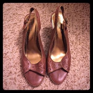 Seychelles wooden heel sling backs