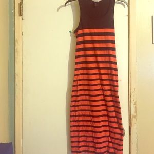 Black & orange striped mid maxi dress