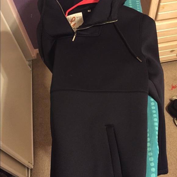 Neoprene Navy collar-zip hoodie