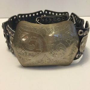 Western style boho leather belt w/ silver accents