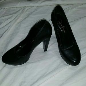 Jessica Simpson black leather heels