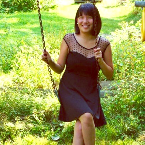 Little Black Dress w/Polka Dot Mesh Accent