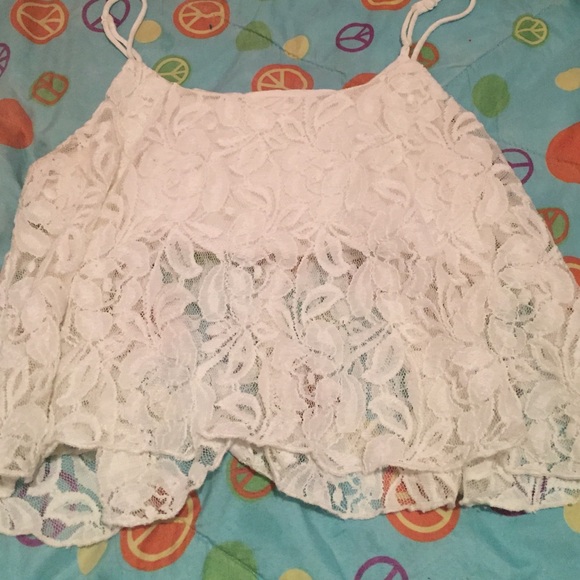 Cream white floral crop tang top