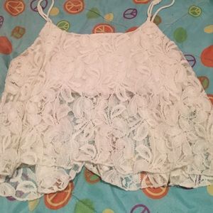 Cream white floral crop tang top