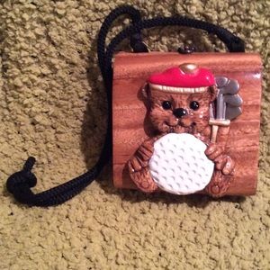 Timmy Woods Golf Teddy Bear Wooden Bag Ex Cond!!!