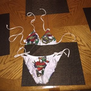 Ed hardy rhinestone tattoo heart anchor bikini s m