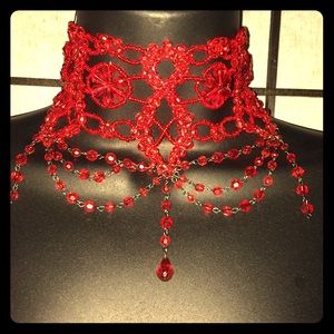 Victorian inspired red beaded choker