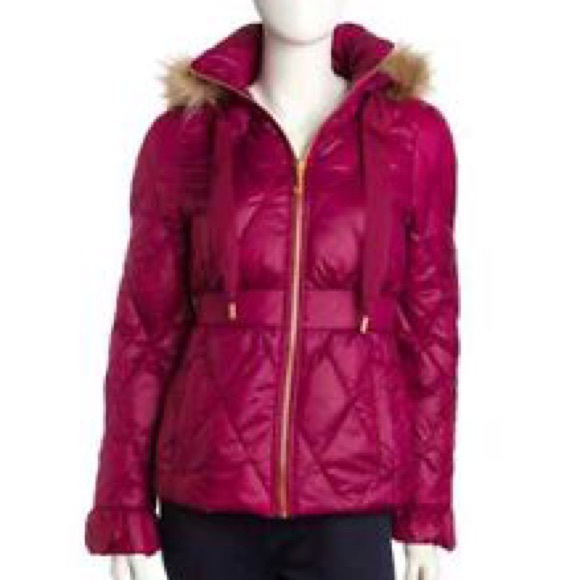 Juicy Couture Fur Hooded Puffer Jacket - Magenta