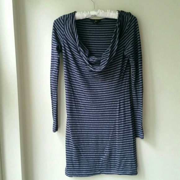 Blue striped Cowlneck Dress small